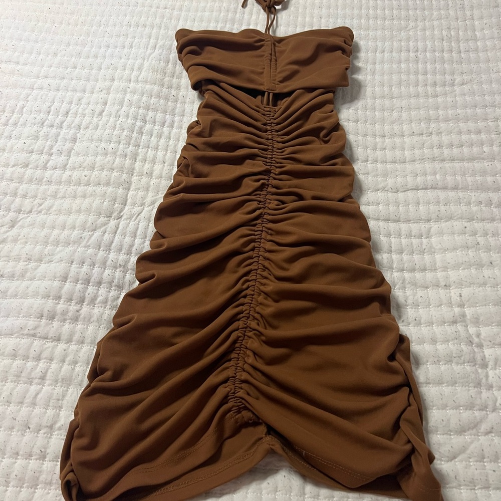 Zara Strapless Ruched Brown Dress